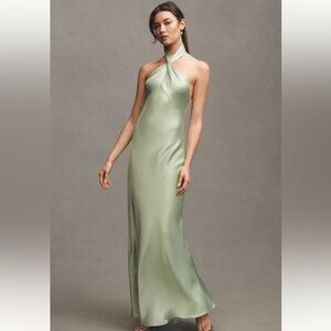 BHLDN Selma Halter Neck Dress High Shine Satin Maxi Dress